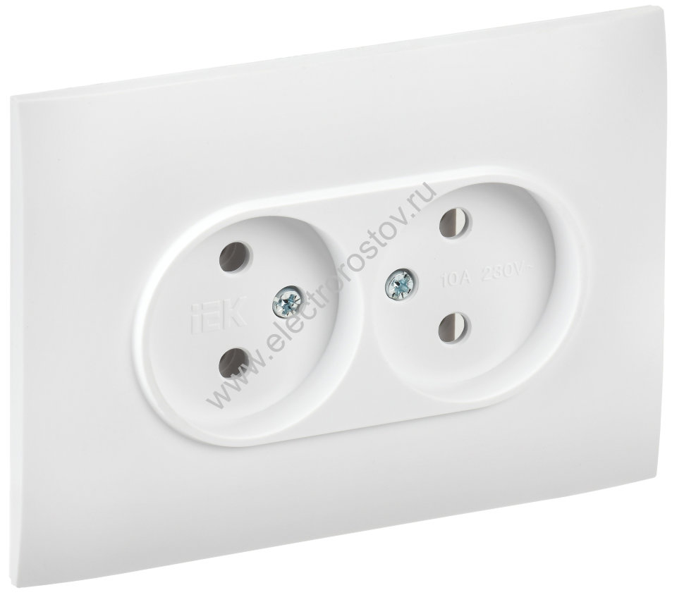 IEK SKANDY Арктический белый Розетка 2-ая б/з 10А в сборе SK-R10W