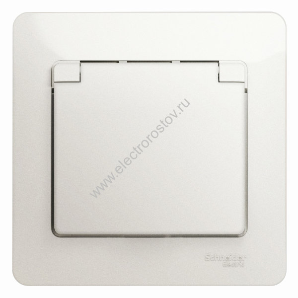 Glossa Перламутр Розетка 1-ая с/з со штор. с крыш., 16А, IP20 (в сборе с рамкой) Schneider Electric