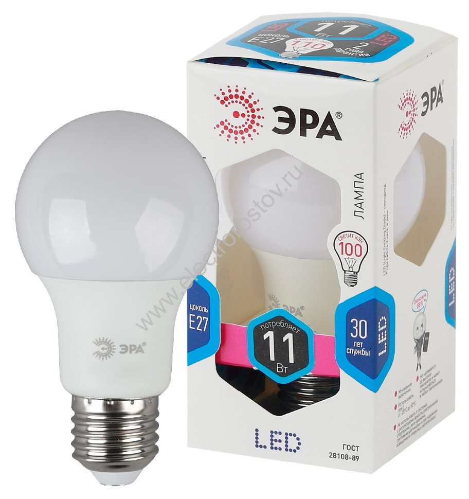 Лампа светодиодная LED A60 Груша 11Вт Е27 4000К ЭРА
