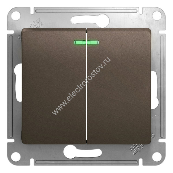 Glossa Шоколад Выключатель 2-клавишный с подсветкой Schneider Electric