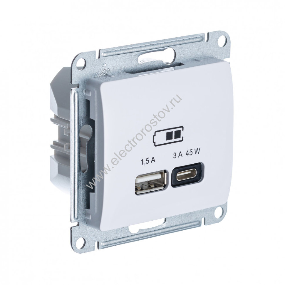 Glossa Белый Розетка USB A+C, 45Вт; 5В/1,5-3А Schneider Electric