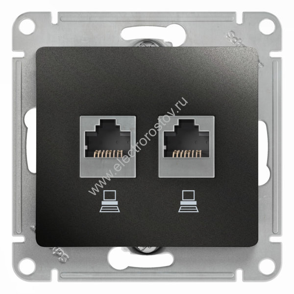 Glossa Антрацит Розетка компьютерная 2-ая RJ45, кат. 5e Schneider Electric