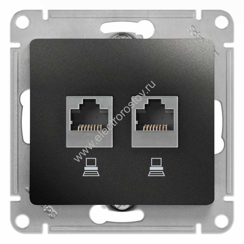 Glossa Антрацит Розетка компьютерная 2-ая RJ45, кат. 5e Schneider Electric