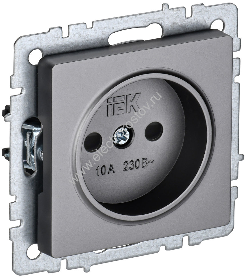 IEK BRITE BASE Сталь Розетка без з/к с з/ш 10А РСш10-2-БрС