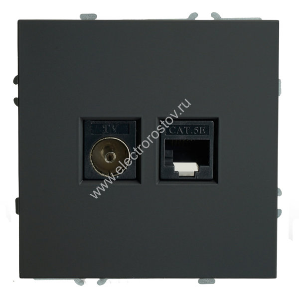 STEKKER Эмили Черный уголь, soft touch Розетка TV + компьютерная RJ-45