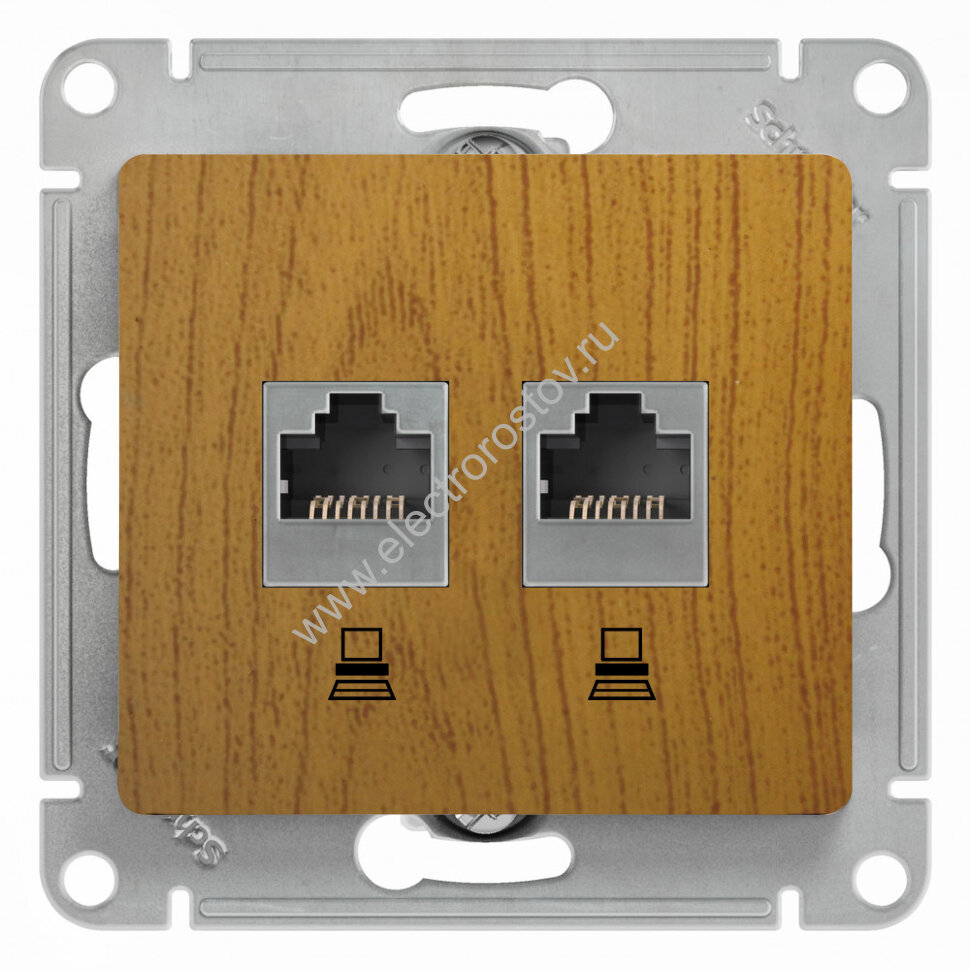 Glossa Дуб Розетка компьютерная 2-ая RJ45, кат. 5e Schneider Electric