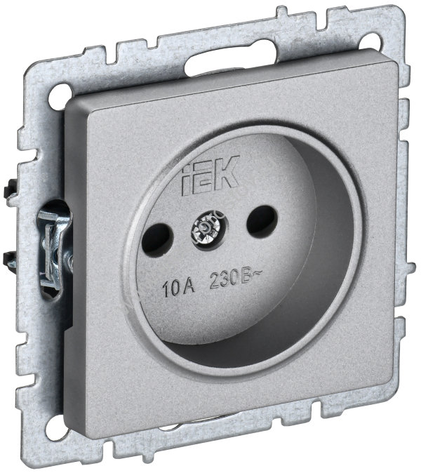 IEK BRITE BASE Алюминий Розетка без з/к с з/ш 10А РСш10-2-БрА