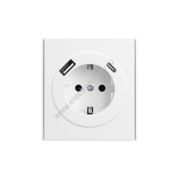 KRANZ STRONG Розетка 1-ая с/з с/у з/ш 16А с USB A+C быстрой зарядки 5В/3А жемчуг, с 1-пост. рамкой