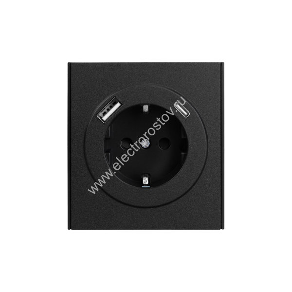 KRANZ STRONG Розетка 1-ая с/з с/у з/ш 16А с USB A+C быстрой зарядки 5В/3А антрацит, с 1-пост. рамкой