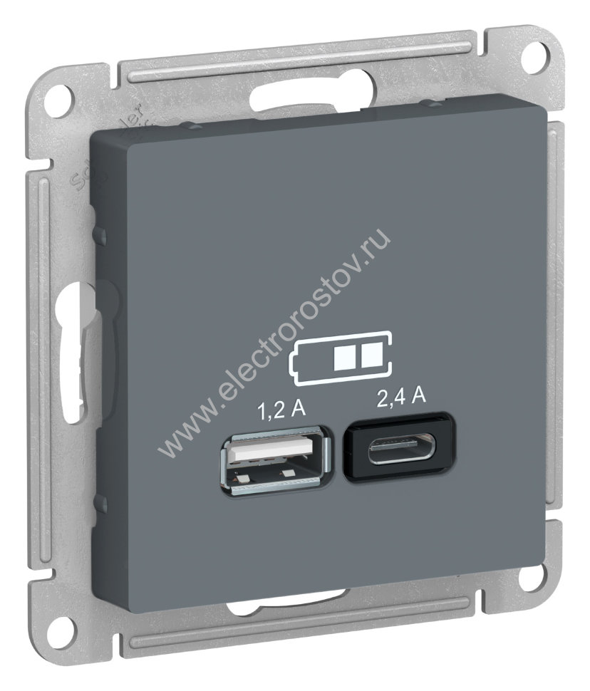 AtlasDesign Грифель Розетка USB A+C; 5В/2,4A; 2x5В/1,2A Schneider Electric