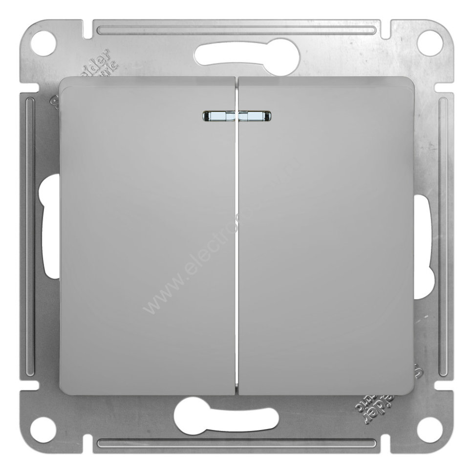 Glossa Алюминий Выключатель 2-клавишный с подсветкой Schneider Electric