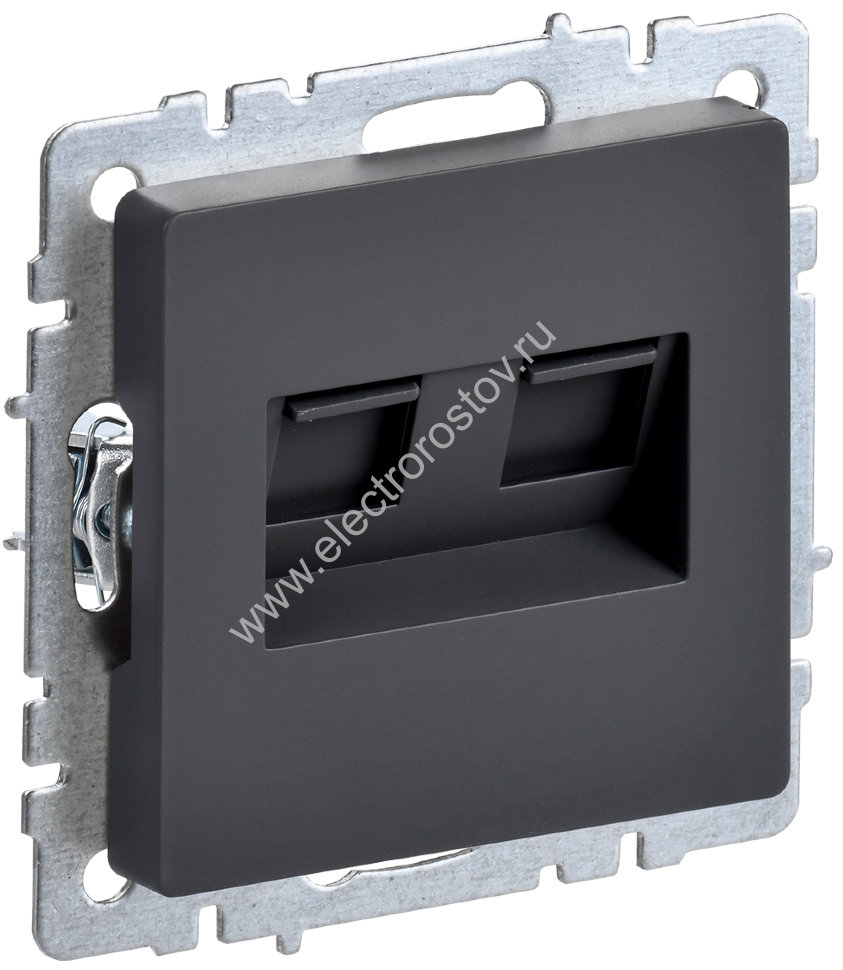 IEK BRITE BASE Графит Розетка компьютерная двойная RJ45 кат.5E РК10-2-БрГ