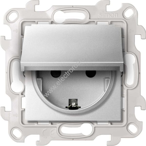 Simon 24 Алюминий Розетка 1-ая с крышкой и защитными шторками IP44 Simon