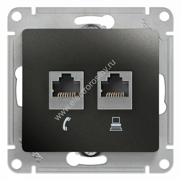 Glossa Антрацит Розетка компьютерная + телеф. RJ11+RJ45, кат.5e Schneider Electric