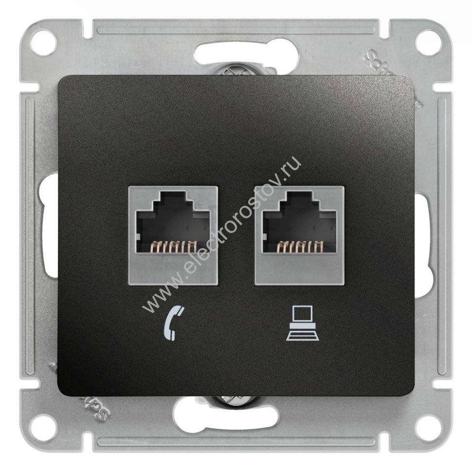 Glossa Антрацит Розетка компьютерная + телеф. RJ11+RJ45, кат.5e Schneider Electric