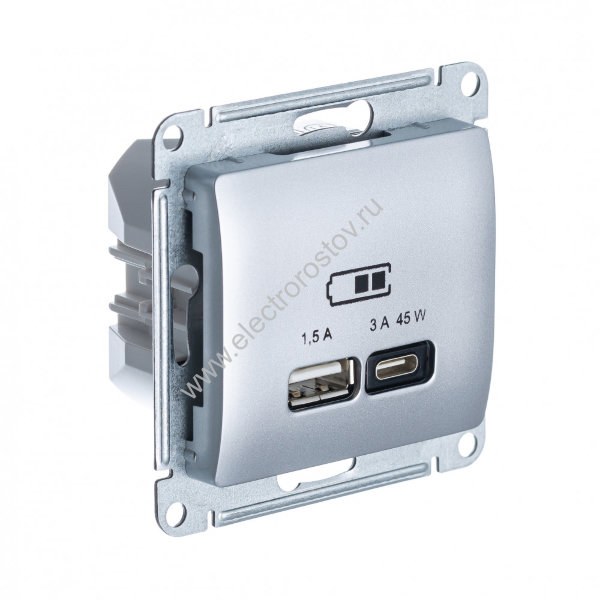 Glossa Алюминий Розетка USB A+C, 45Вт; 5В/1,5-3А Schneider Electric