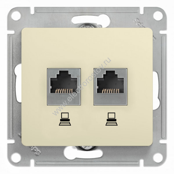 Glossa Бежевый Розетка компьютерная 2-ая RJ45, кат.5e Schneider Electric