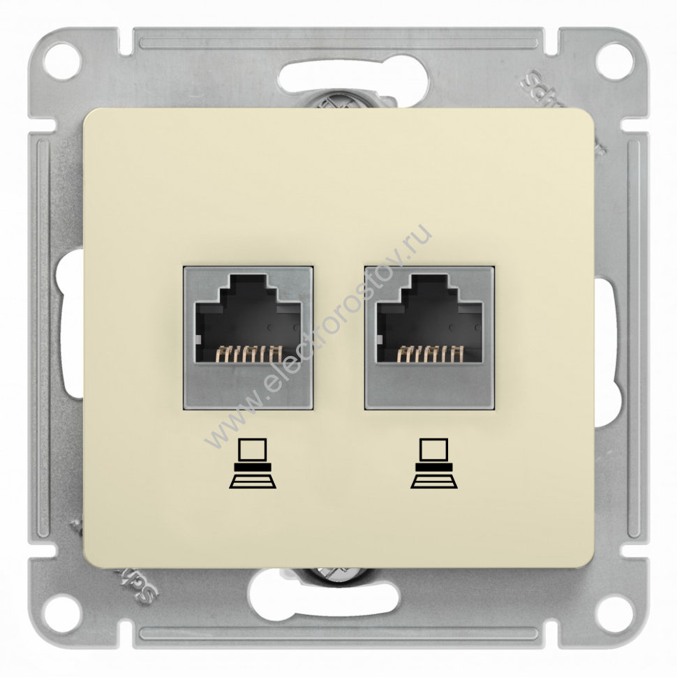 Glossa Бежевый Розетка компьютерная 2-ая RJ45, кат.5e Schneider Electric
