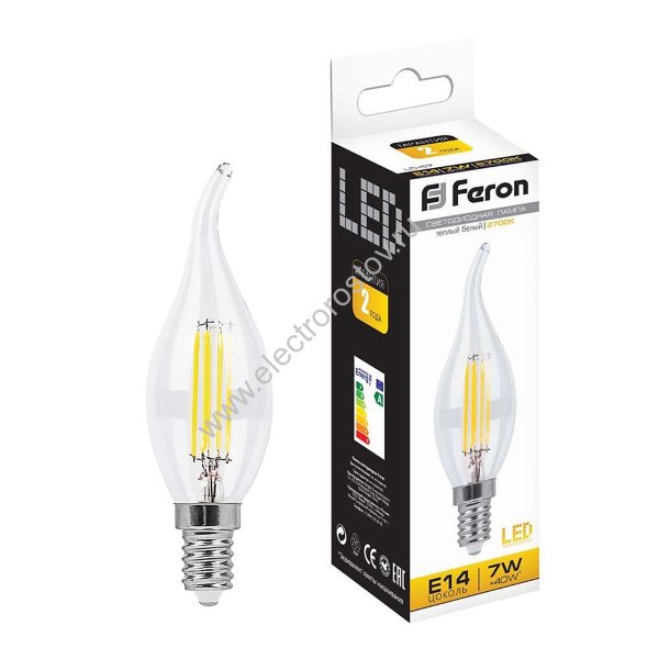 Лампа FILAMENT Свеча на ветру прозрачная 7Вт Е14 3000К Feron