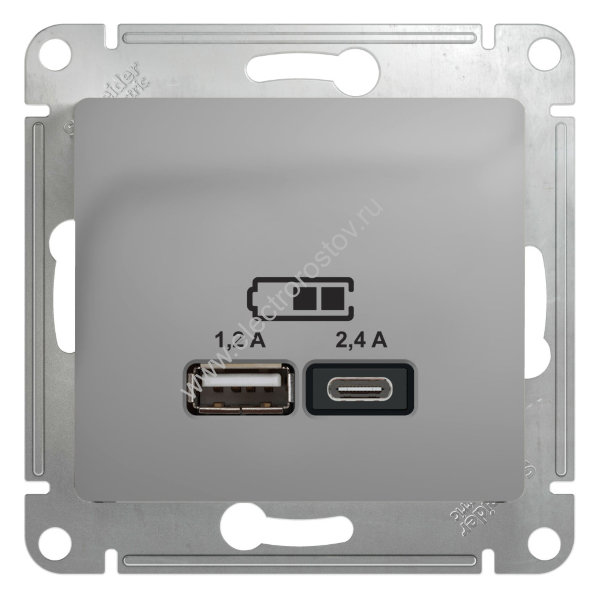 Glossa Алюминий Розетка USB A+C; 5В/2,4A; 2x5В/1,2A Schneider Electric