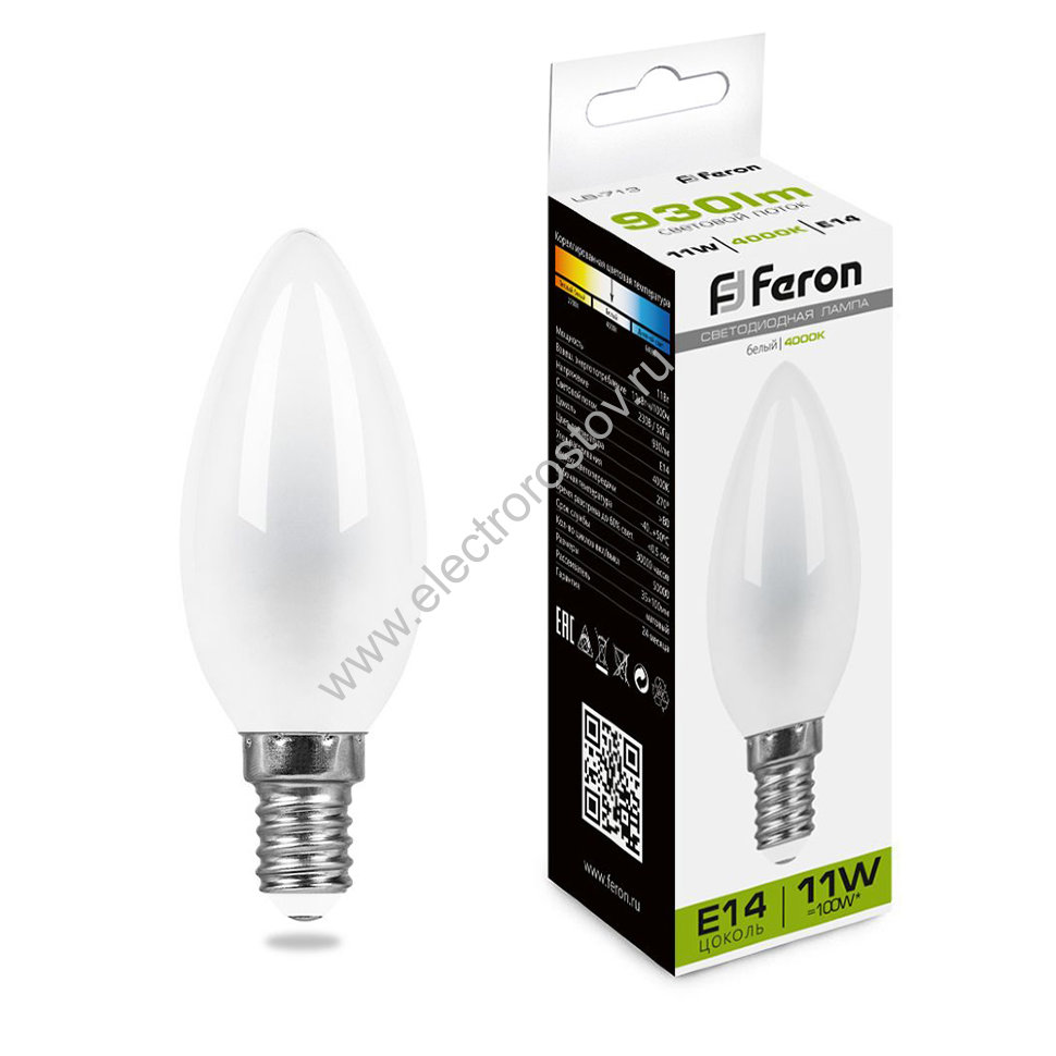 Лампа FILAMENT Свеча матовая 11Вт Е14 4000К 930Лм FERON