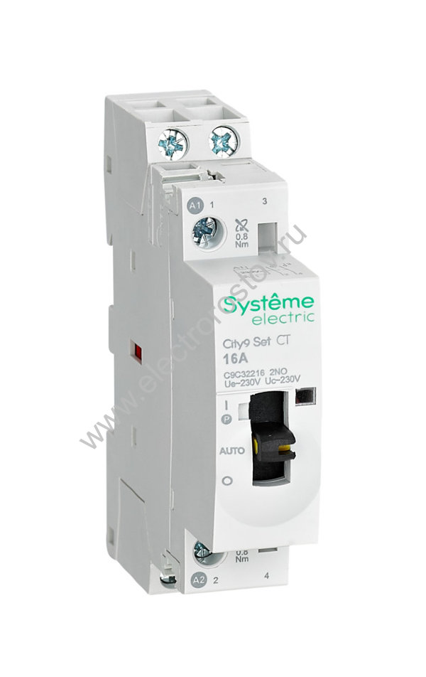 City9 Модульный контактор 2P 230V 2НО 16A ручное упр. AC Schneider Electric