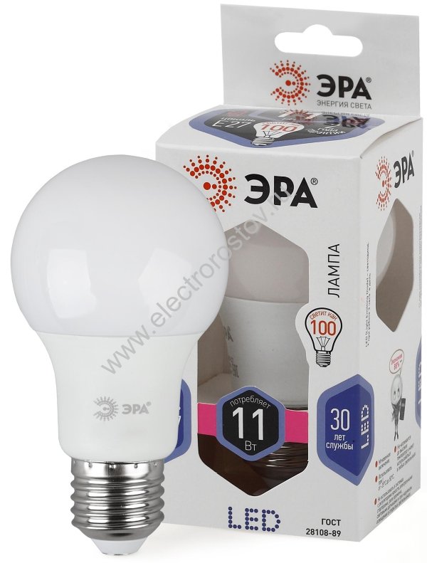 Лампа светодиодная LED A60 Груша 11Вт Е27 6500К ЭРА