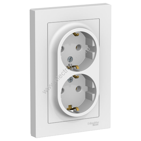 AtlasDesign Бел Розетка 2-ая с/з, в сборе Schneider Electric