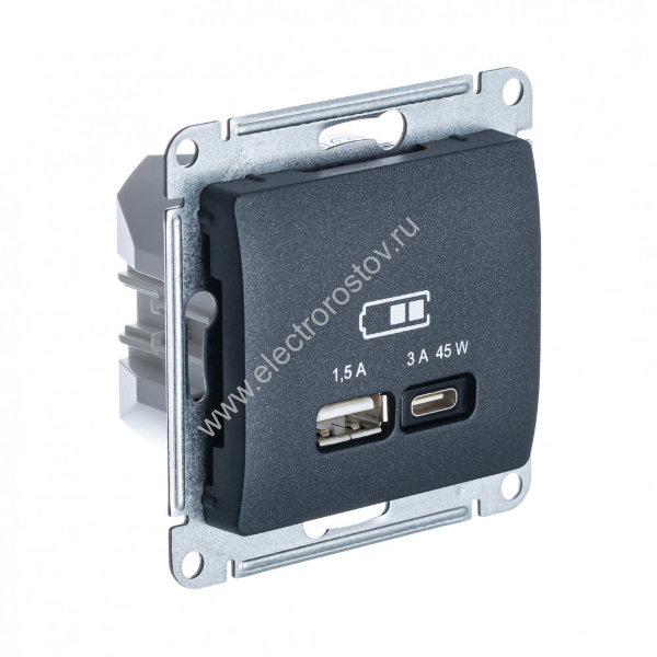 Glossa Антрацит Розетка USB A+C, 45Вт; 5В/1,5-3А Schneider Electric