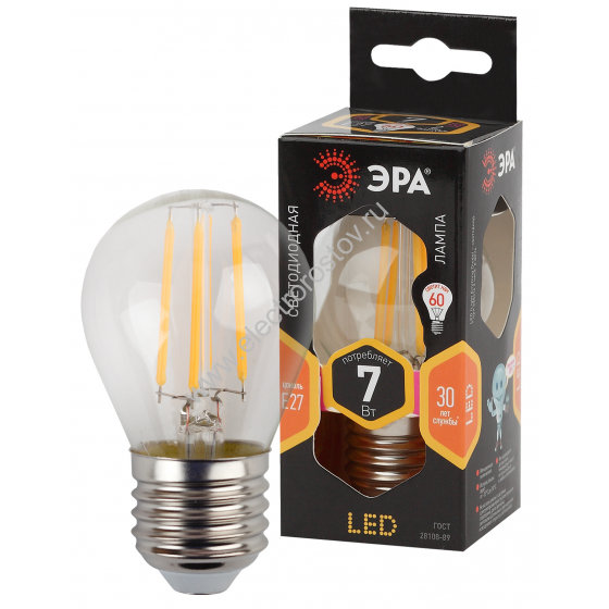 Лампа FILAMENT ШАР 7.0Вт Е27 3000К 695Лм прозрачная ЭРА