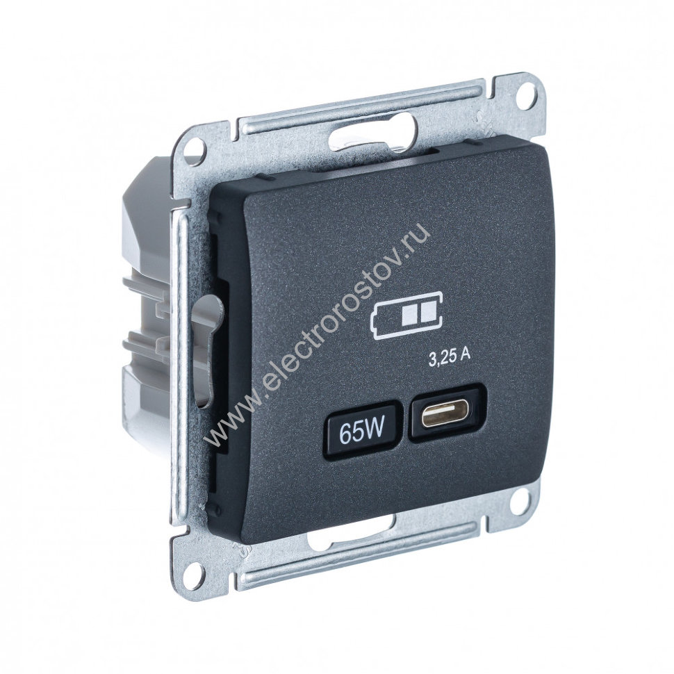 Glossa Антрацит Розетка USB C, 65Вт; 5-20В/3,25А Schneider Electric