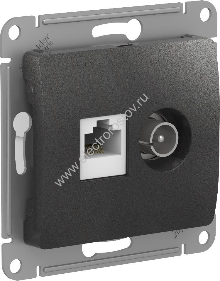 Glossa Антрацит Розетка двойная ТВ+комп RJ45, кат. 5e Schneider Electric