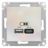 AtlasDesign Жемчуг Розетка USB A+C; 5В/2,4A; 2x5В/1,2A Schneider Electric