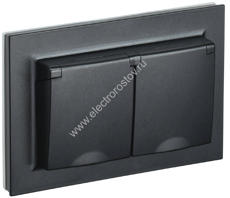 IEK BRITE Черный Розетка 2-м с/з с защ шторк и крышк 16А в сборе IP44 РСбш12-3-44-БрЧ