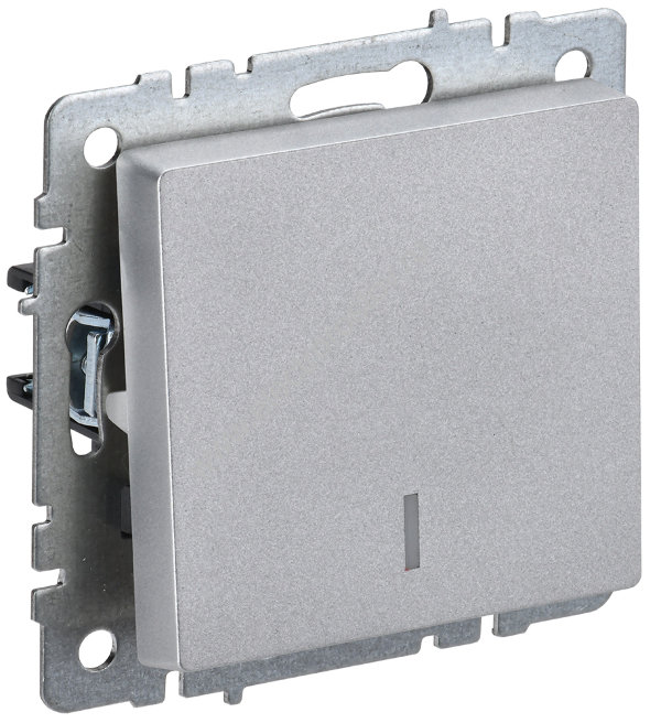 IEK BRITE BASE Алюминий Выключ. 1-кл. прох. с инд. 10А ВС10-1-7-БрА