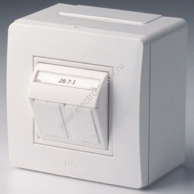 DKC Коробка в сборе с 2 розетками RJ45, кат.5е  (телефон / компьютер), белая