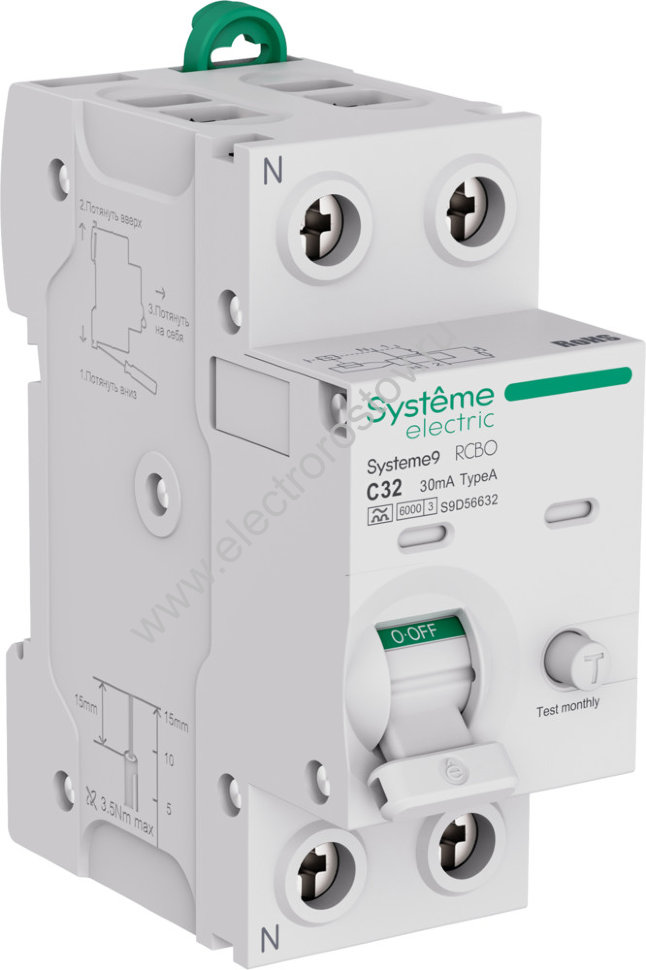 Systeme Electric Systeme9 Авт. выкл. диф. тока (АВДТ) 1P+N C 32A 6kA 30мА Тип-A 230В