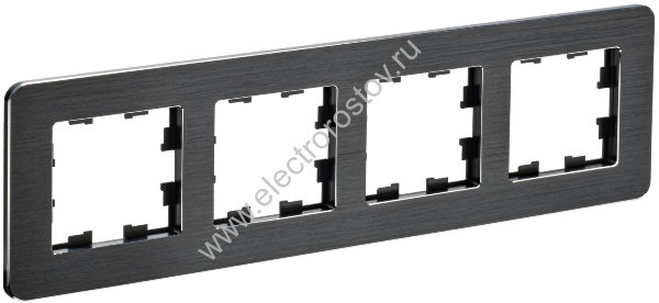 IEK BRITE DECOR Черный/алюм металл. скругл.угол Рамка 4-м РУ-4-1-Бр RE AL