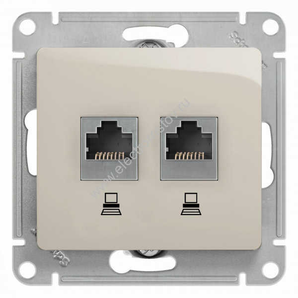 Glossa Молочный Розетка компьютерная 2-ая RJ45, кат. 5e Schneider Electric