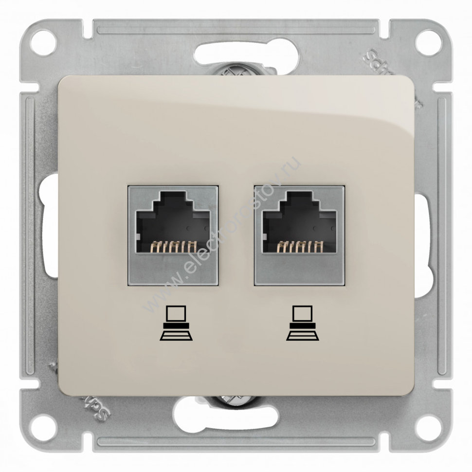 Glossa Молочный Розетка компьютерная 2-ая RJ45, кат. 5e Schneider Electric