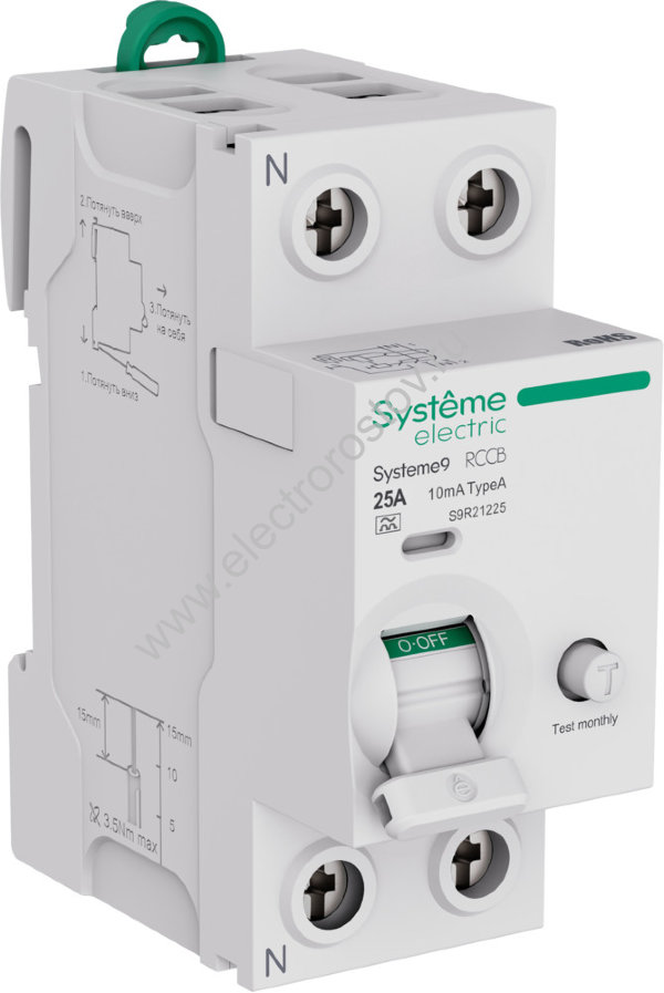 Systeme Electric Systeme9 Выключатель дифференциального тока (ВДТ) 25A 2P 10мА Тип-A 230В