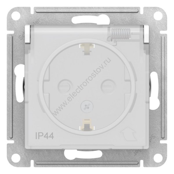 AtlasDesign Aqua Бел Розетка 1-ая с/з со шторками с прозрачной крышкой, IP44 Schneider Electric