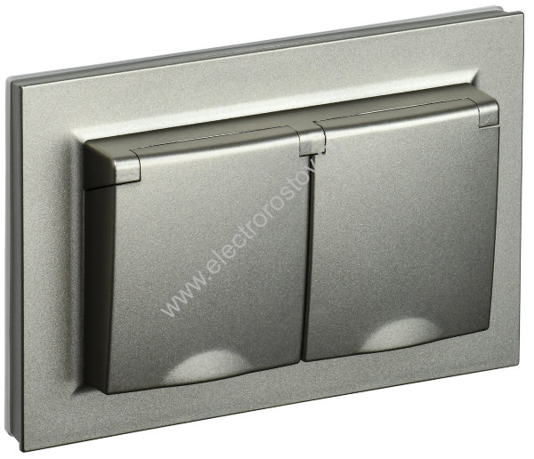 IEK BRITE Шампань Розетка 2-местная с/з с защ. штор. и кр. 16А в сборе IP44 РСбш12-3-44-БрШ