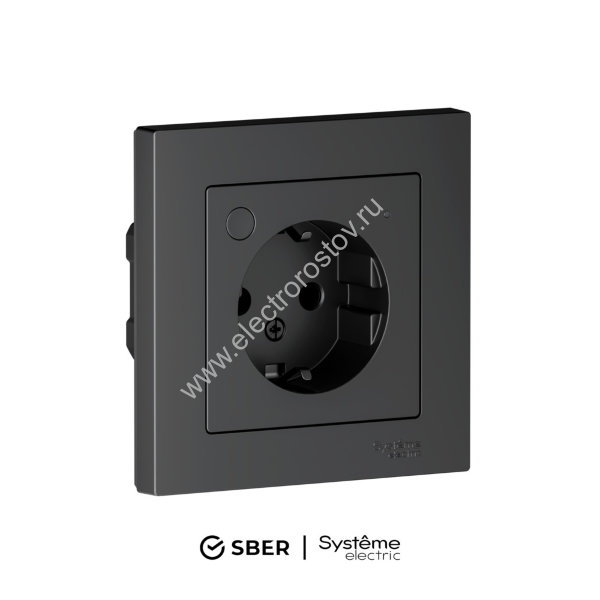 SBER Systeme Electric AtlasDesign Smart Карбон Розетка с заземл., со шт., Zigbee, L+N, 16А, мех.