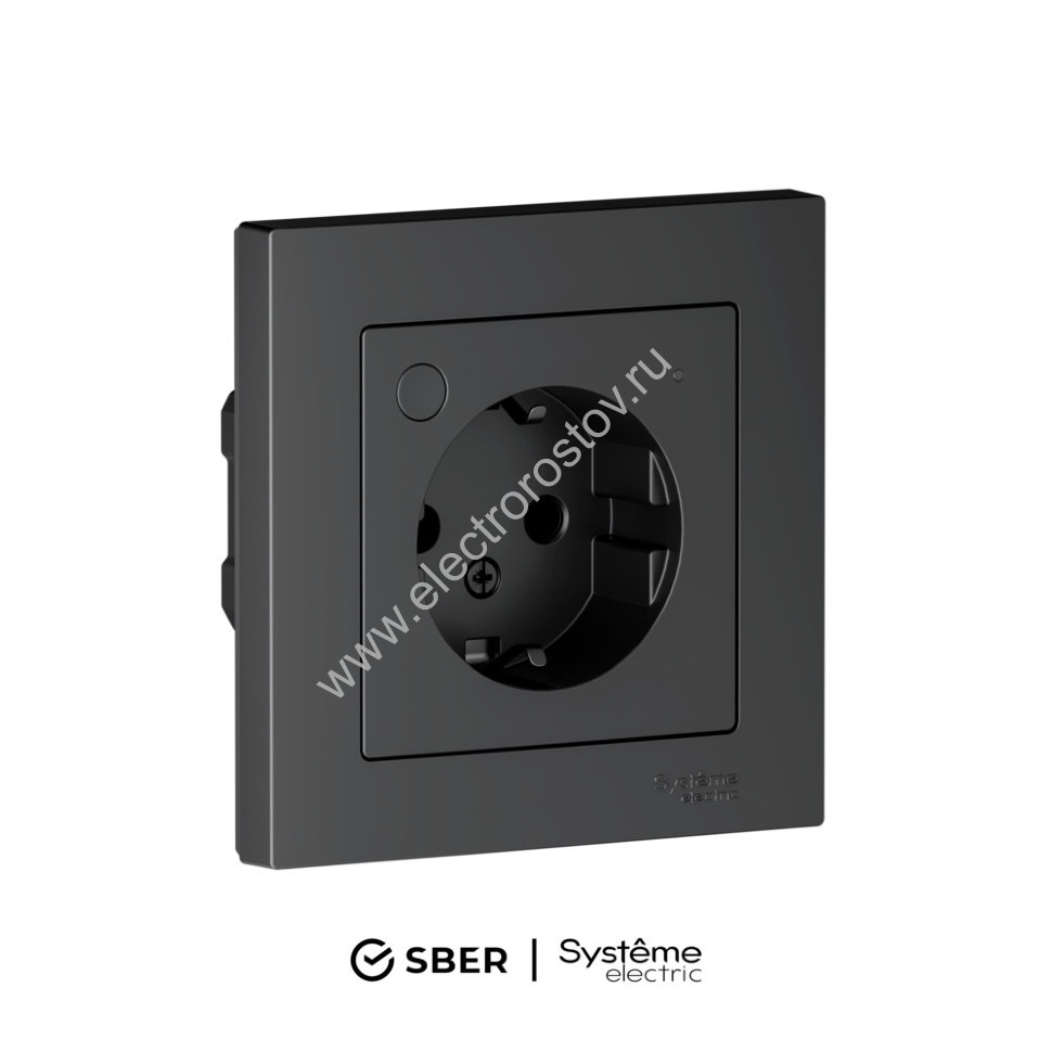 SBER Systeme Electric AtlasDesign Smart Карбон Розетка с заземл., со шт., Zigbee, L+N, 16А, мех.