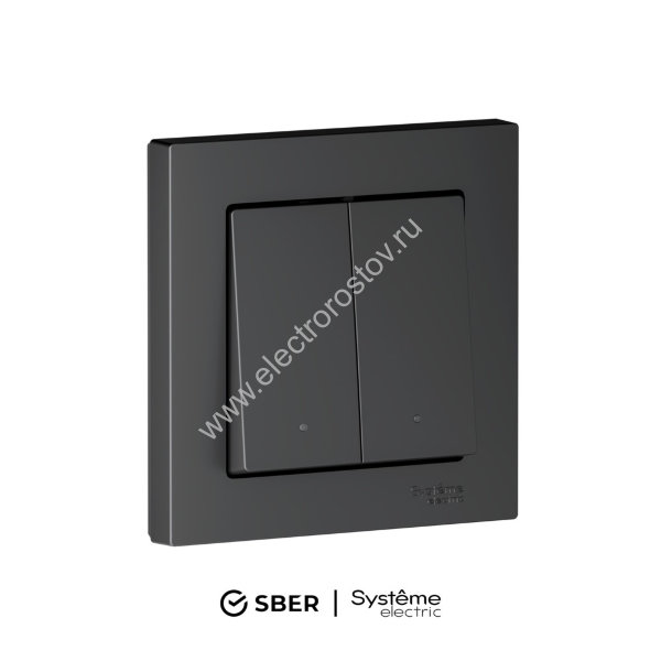 SBER Systeme Electric AtlasDesign Smart Карбон Выключатель 2-кл с подсв., Zigbee, сх.5, L+N, 10А, ме