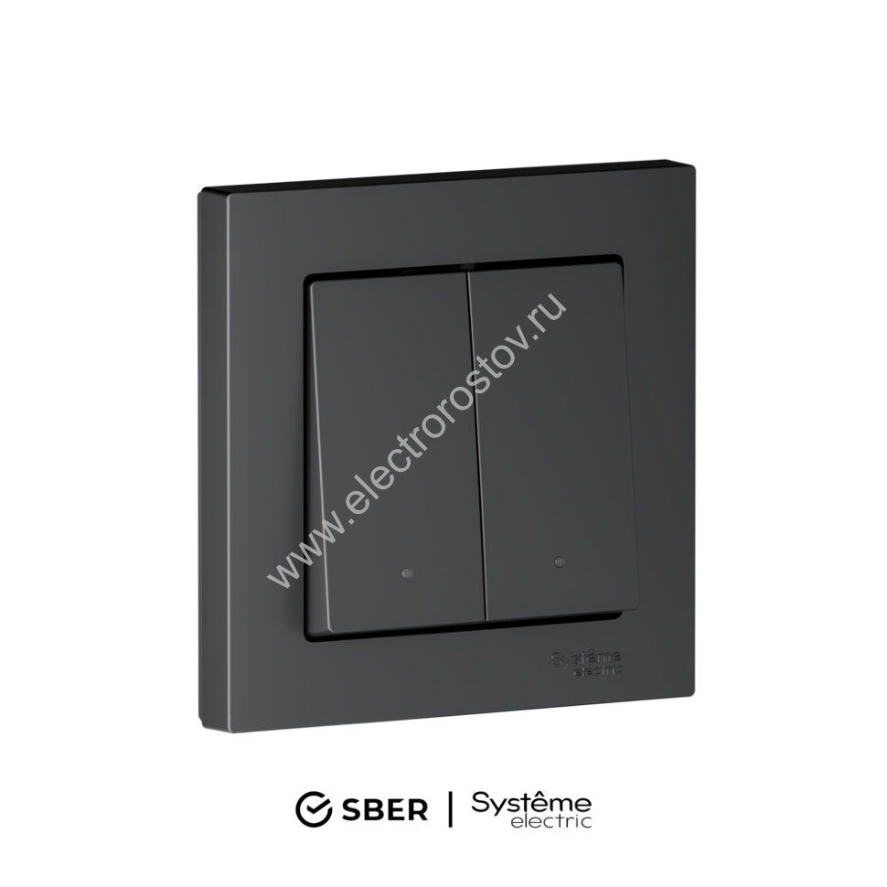 SBER Systeme Electric AtlasDesign Smart Карбон Выключатель 2-кл с подсв., Zigbee, сх.5, L+N, 10А, ме