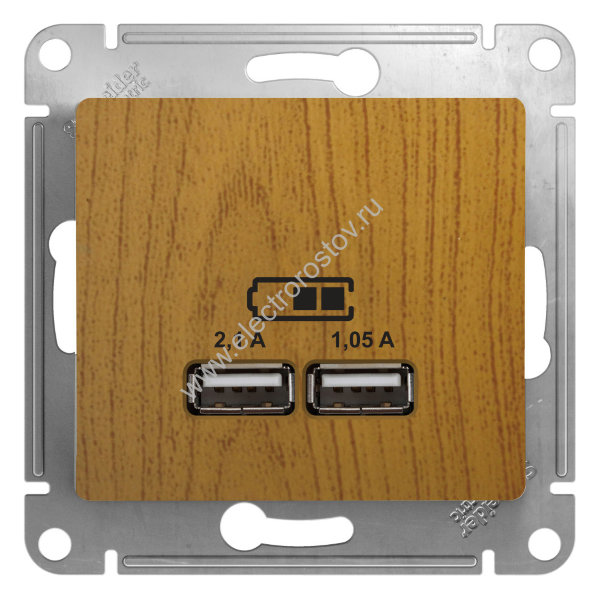 Glossa Дуб Розетка USB A+A; 5В/2,1А; 2x5В/1,05А Schneider Electric