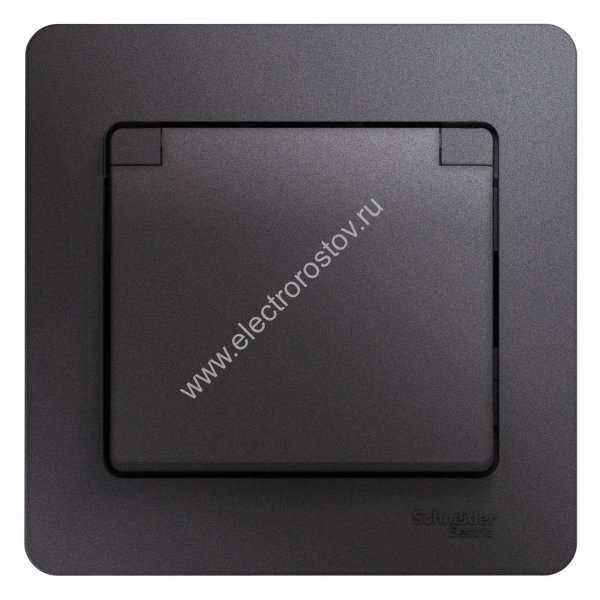 Glossa Графит Розетка 1-ая с/з со шторками с крышкой IP20 (в сборе с рамкой) Schneider Electric
