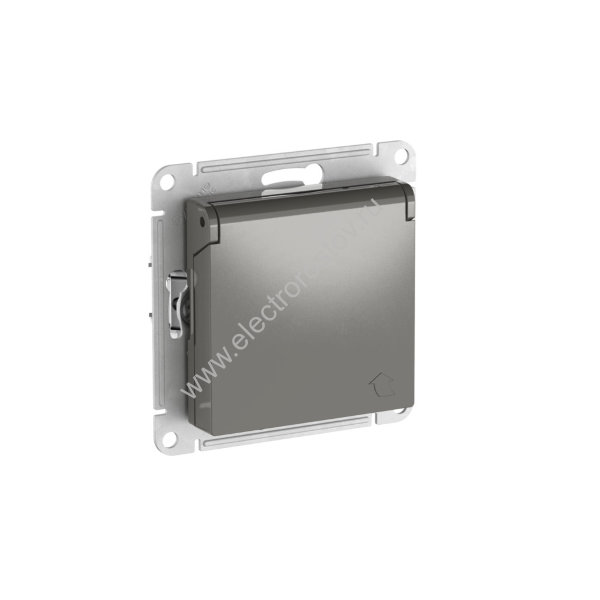 AtlasDesign Сталь Розетка 1-ая с с/з со шторк. с крышкой с быстрозажим. клеммами Schneider Electric